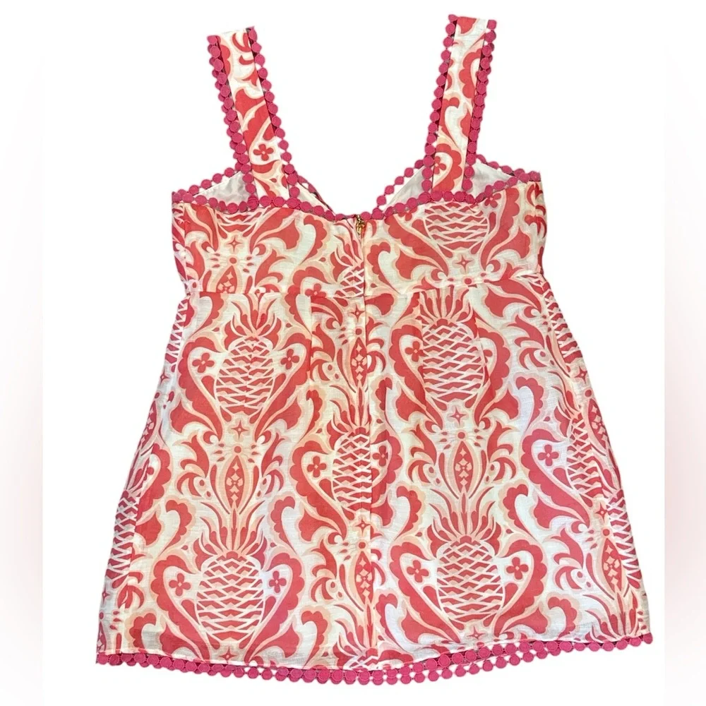 Kate Spade Pink Peach Pineapple Print Sweetheart Women Size 2 Linen Silk Blend - Picture 2 of 9
